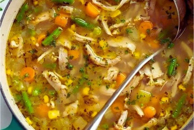 Budget-friendly chicken soup with fresh produce