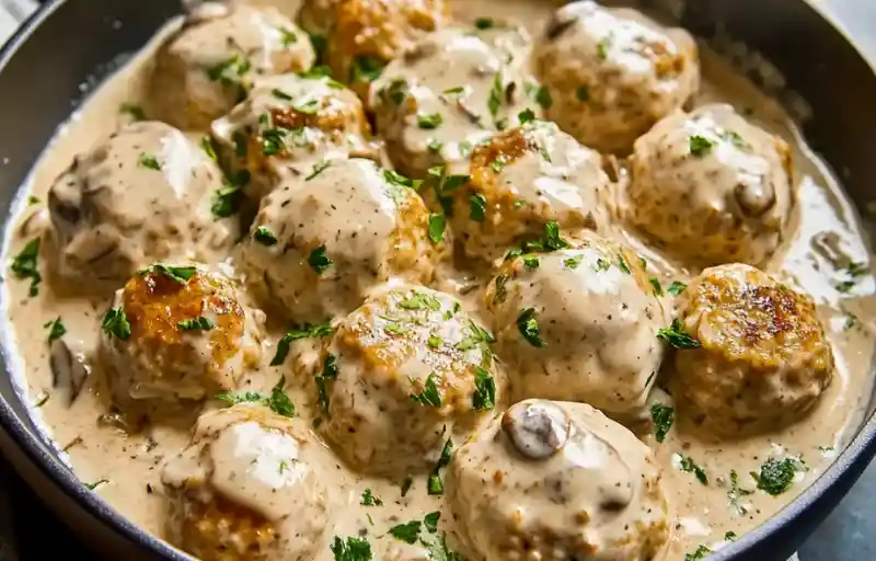 Chicken Meatballs in Creamy Mushroom Sauce