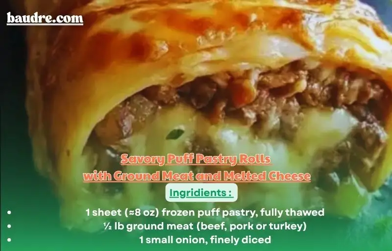 Savory Puff Pastry Rolls with Ground Meat and Melted Cheese