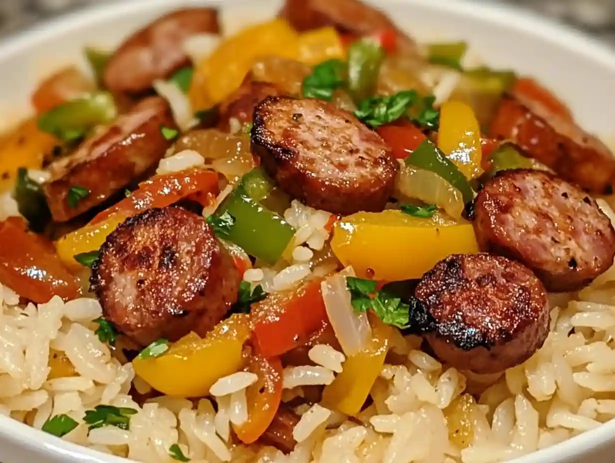 Sausage, Onion & Bell Peppers over Rice: A One‑Pan Family Favorite