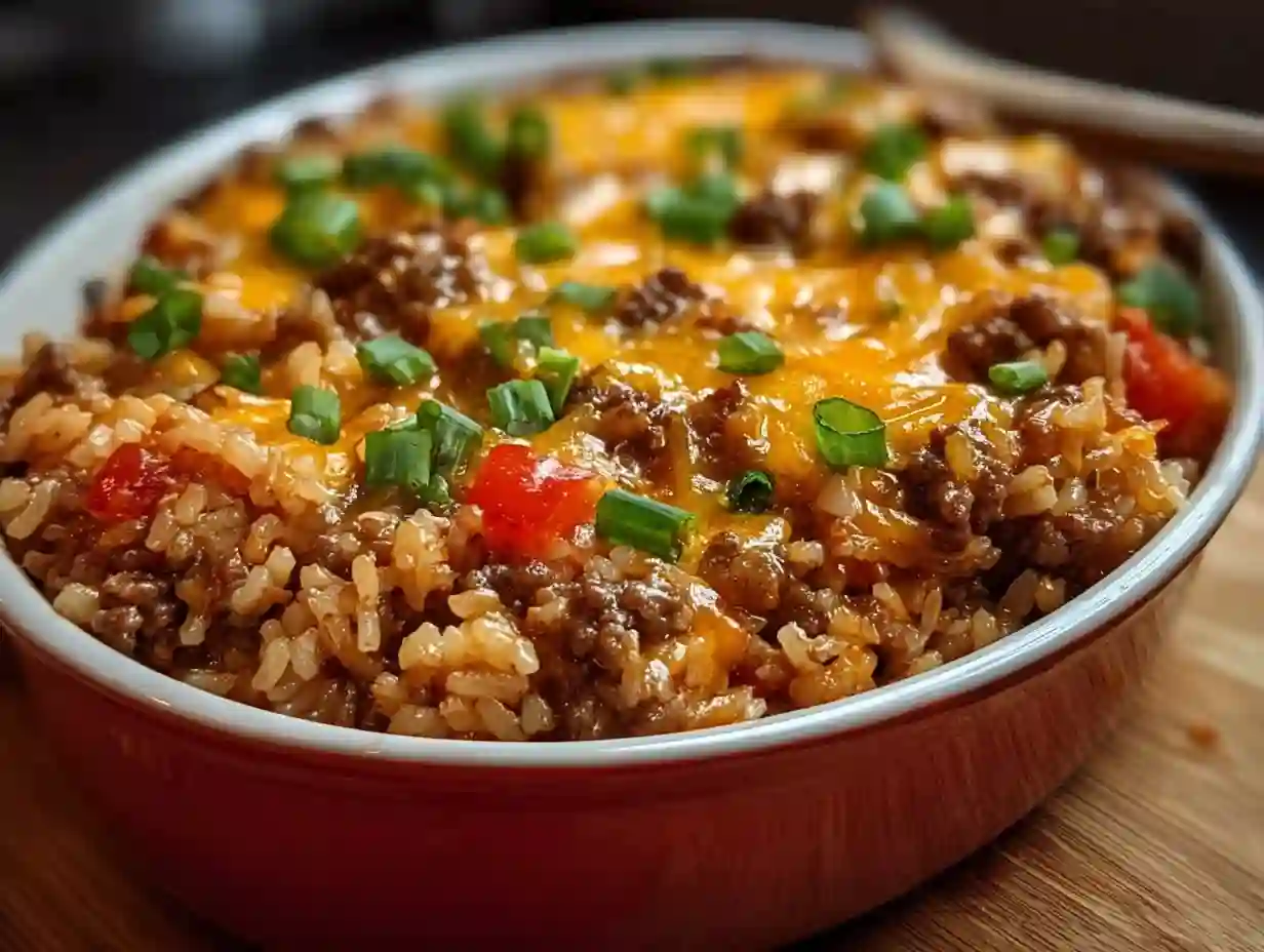Cheesy Ground Beef Rice Casserole