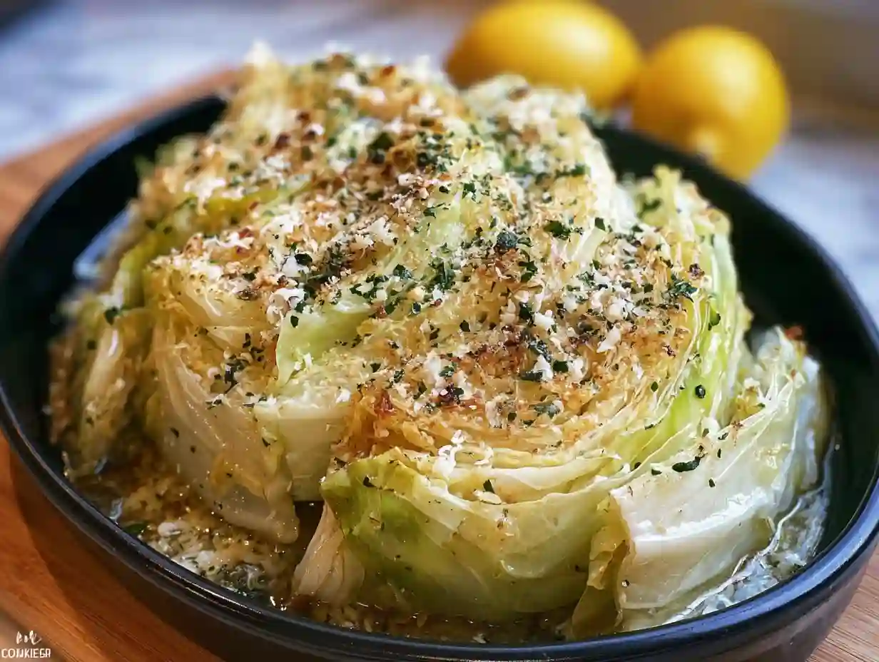Slow Cooker Garlic Parmesan Whole Cabbage with Lemon Butter