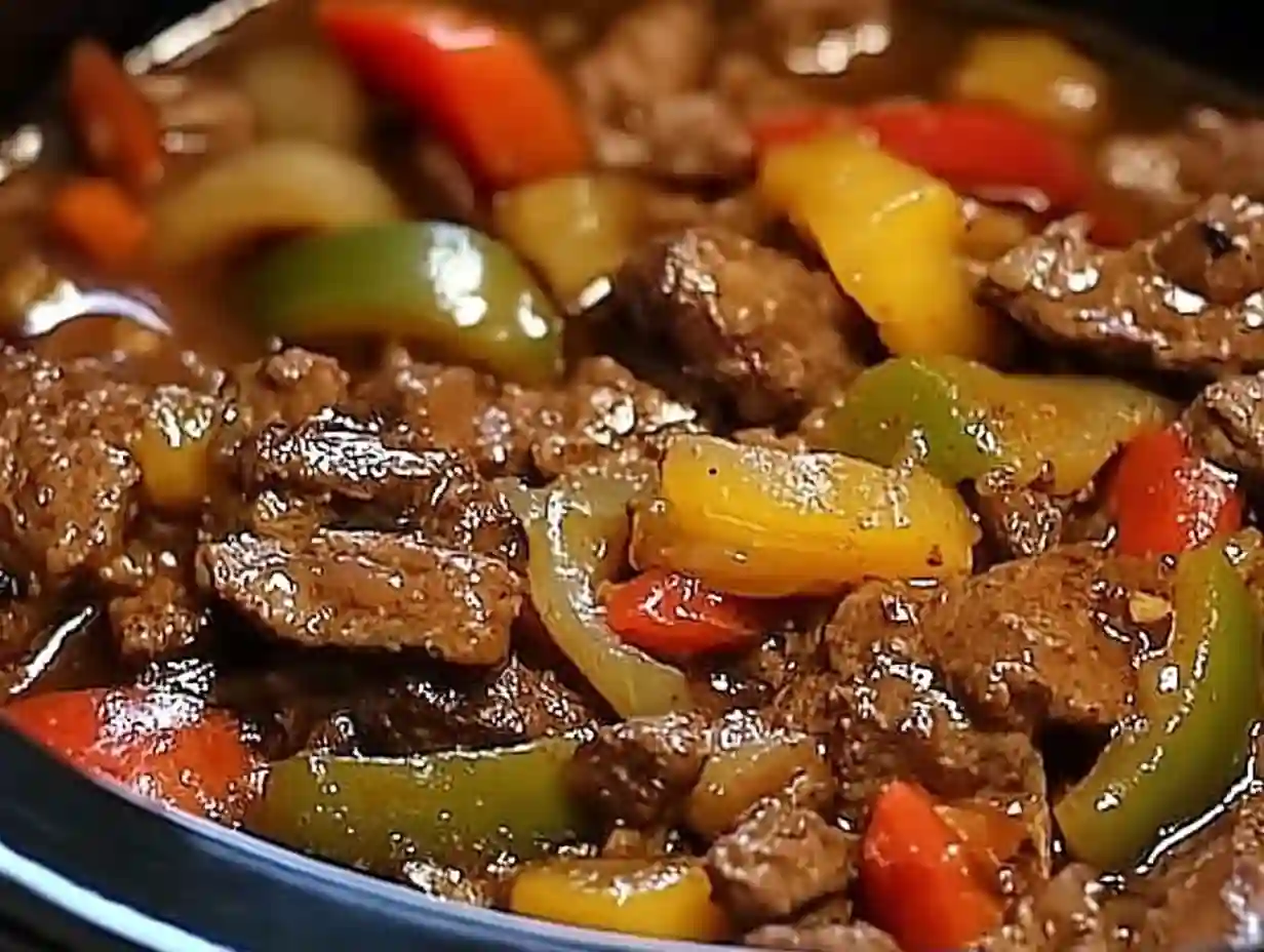 Crock Pot Pepper Steak – Tender Beef and Bell Peppers Slow